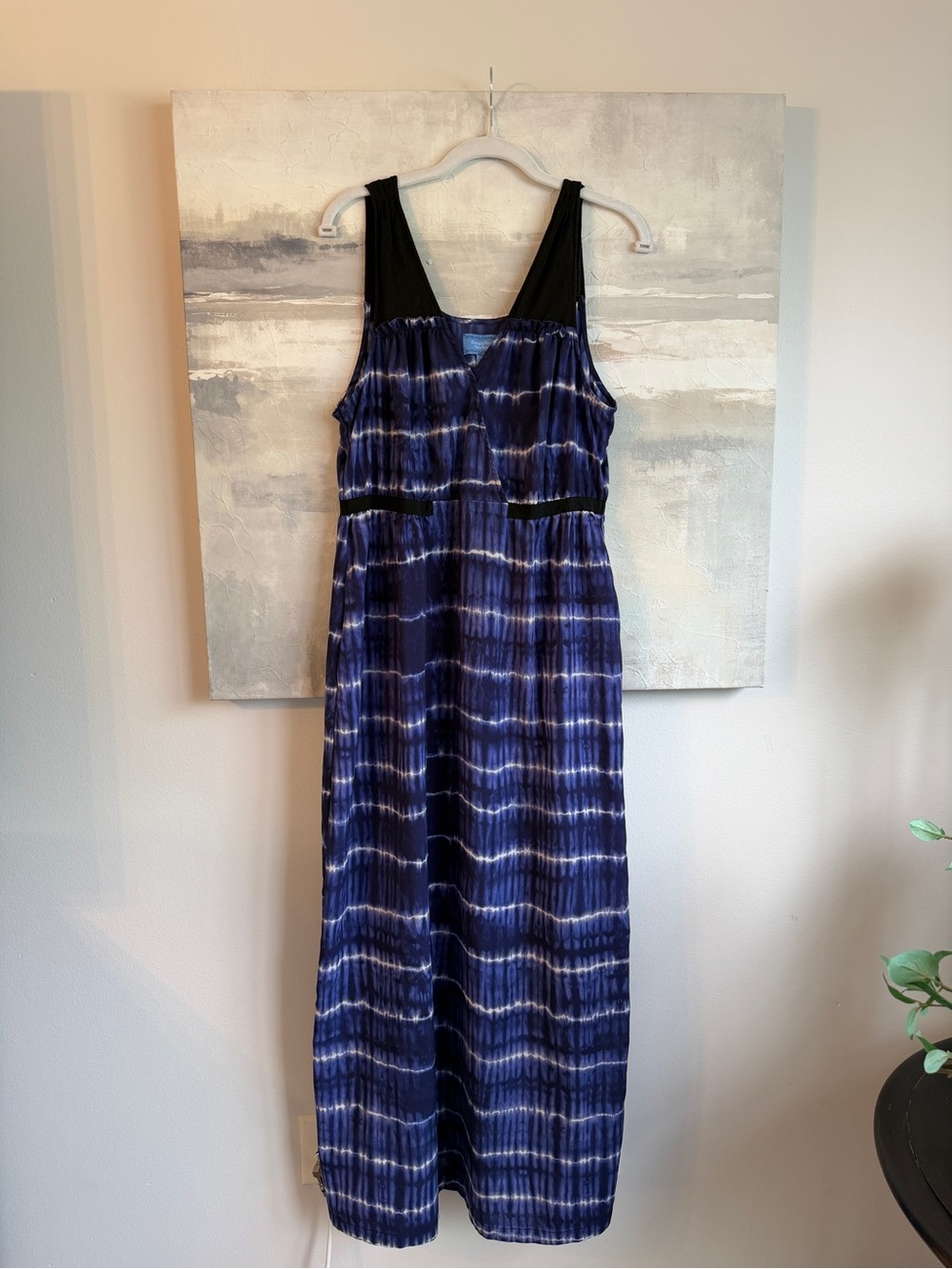 Simply Vera Vera Wang Blue Tie Dye Maxi Dress XL Sleeveless Empire Waist Boho